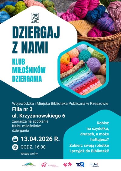 Grafika promująca spotkanie Dziergaj z nami IV 2026